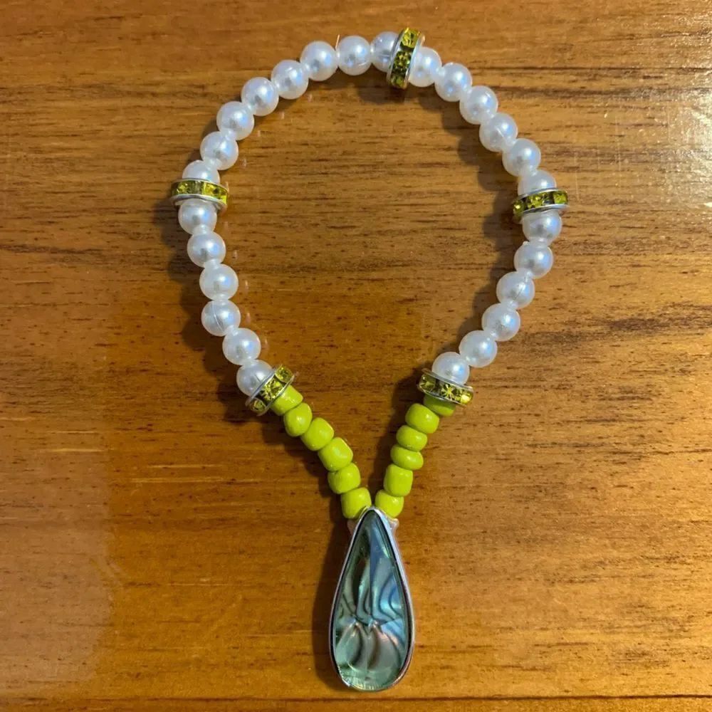 Handmade yellow white beaded stretch charm bracelet
